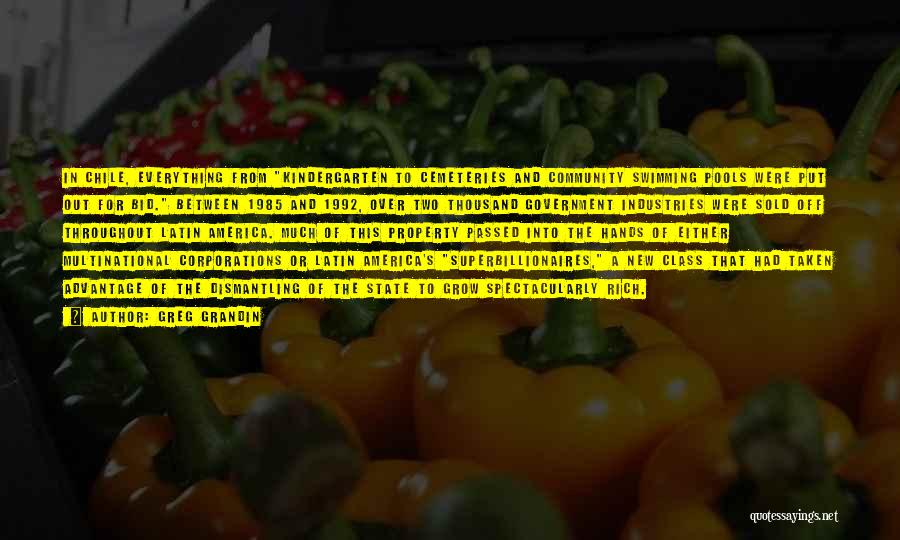 Greg Grandin Quotes: In Chile, Everything From Kindergarten To Cemeteries And Community Swimming Pools Were Put Out For Bid. Between 1985 And 1992,