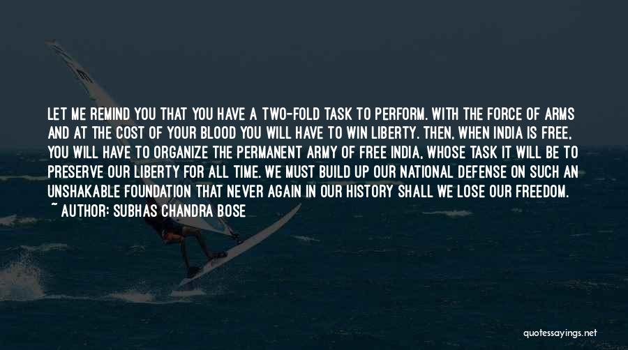 Subhas Chandra Bose Quotes: Let Me Remind You That You Have A Two-fold Task To Perform. With The Force Of Arms And At The