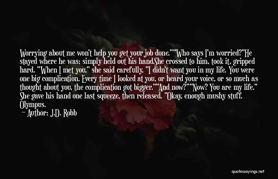 J.D. Robb Quotes: Worrying About Me Won't Help You Get Your Job Done.who Says I'm Worried?he Stayed Where He Was; Simply Held Out