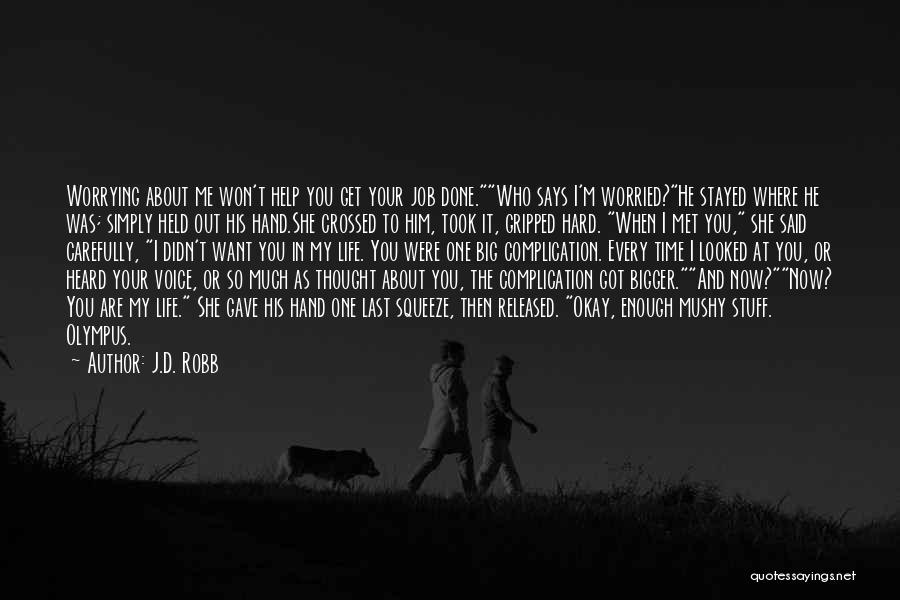 J.D. Robb Quotes: Worrying About Me Won't Help You Get Your Job Done.who Says I'm Worried?he Stayed Where He Was; Simply Held Out