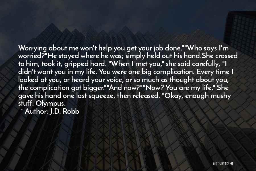 J.D. Robb Quotes: Worrying About Me Won't Help You Get Your Job Done.who Says I'm Worried?he Stayed Where He Was; Simply Held Out
