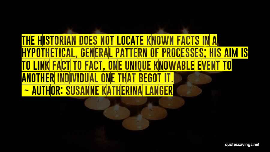 Susanne Katherina Langer Quotes: The Historian Does Not Locate Known Facts In A Hypothetical, General Pattern Of Processes; His Aim Is To Link Fact