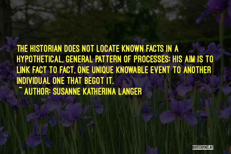 Susanne Katherina Langer Quotes: The Historian Does Not Locate Known Facts In A Hypothetical, General Pattern Of Processes; His Aim Is To Link Fact