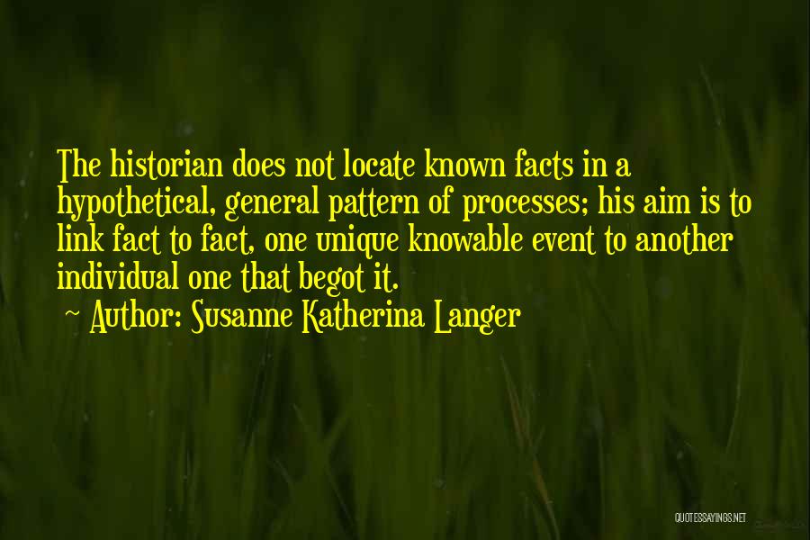 Susanne Katherina Langer Quotes: The Historian Does Not Locate Known Facts In A Hypothetical, General Pattern Of Processes; His Aim Is To Link Fact