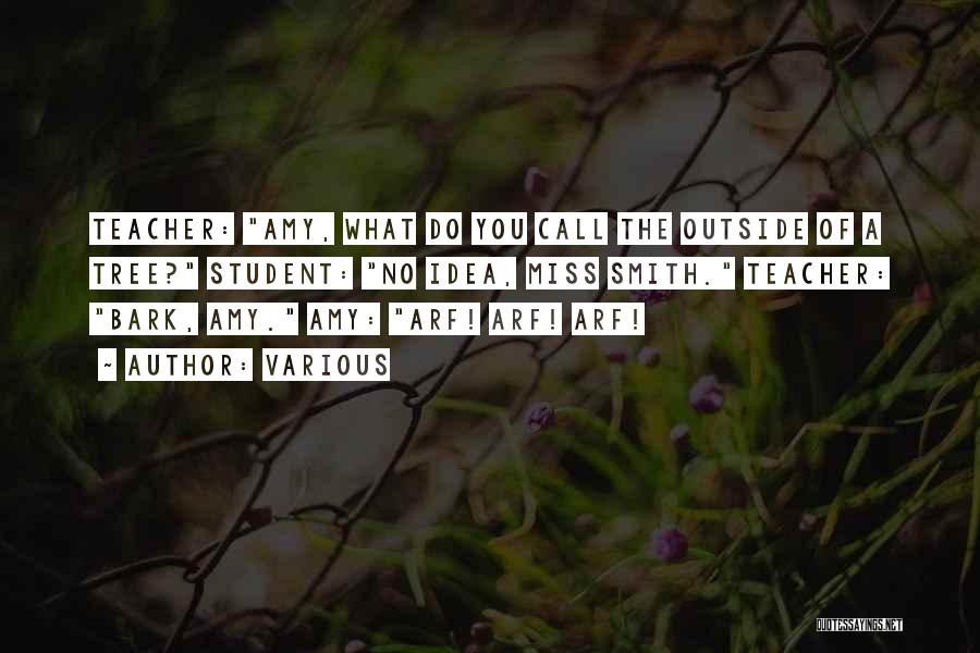Various Quotes: Teacher: Amy, What Do You Call The Outside Of A Tree? Student: No Idea, Miss Smith. Teacher: Bark, Amy. Amy: