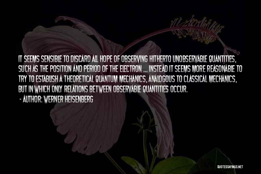 Werner Heisenberg Quotes: It Seems Sensible To Discard All Hope Of Observing Hitherto Unobservable Quantities, Such As The Position And Period Of The