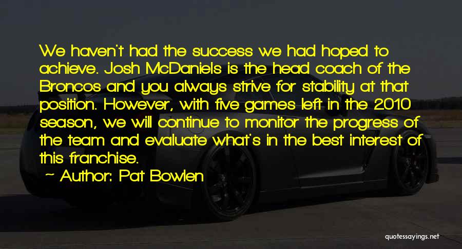 Pat Bowlen Quotes: We Haven't Had The Success We Had Hoped To Achieve. Josh Mcdaniels Is The Head Coach Of The Broncos And