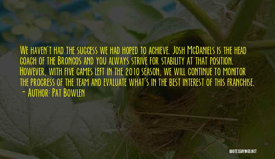 Pat Bowlen Quotes: We Haven't Had The Success We Had Hoped To Achieve. Josh Mcdaniels Is The Head Coach Of The Broncos And