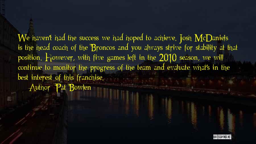 Pat Bowlen Quotes: We Haven't Had The Success We Had Hoped To Achieve. Josh Mcdaniels Is The Head Coach Of The Broncos And