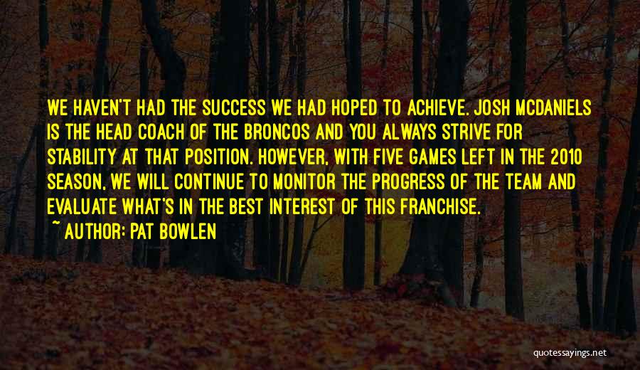 Pat Bowlen Quotes: We Haven't Had The Success We Had Hoped To Achieve. Josh Mcdaniels Is The Head Coach Of The Broncos And