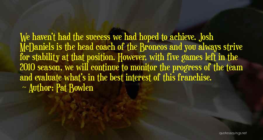 Pat Bowlen Quotes: We Haven't Had The Success We Had Hoped To Achieve. Josh Mcdaniels Is The Head Coach Of The Broncos And