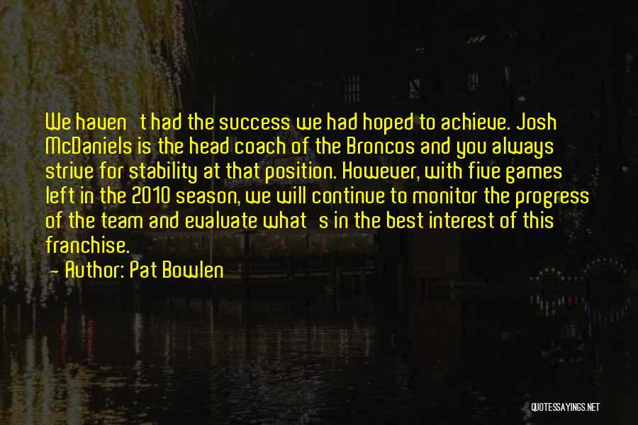 Pat Bowlen Quotes: We Haven't Had The Success We Had Hoped To Achieve. Josh Mcdaniels Is The Head Coach Of The Broncos And