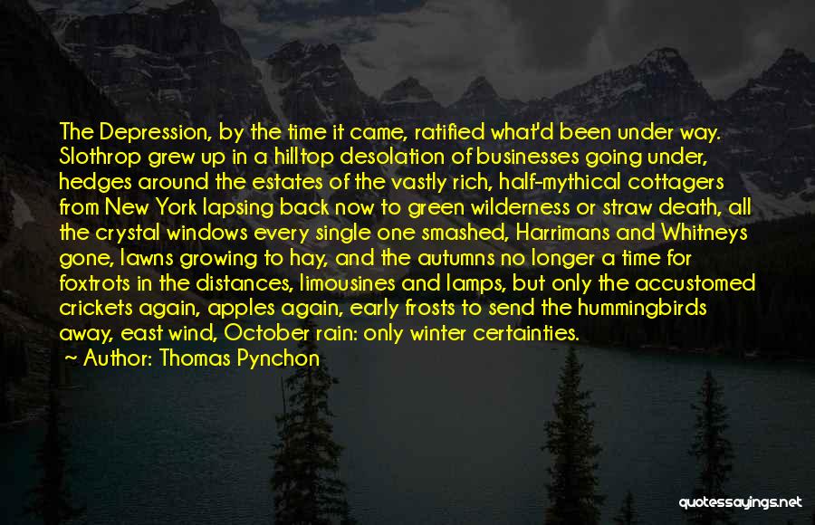 Thomas Pynchon Quotes: The Depression, By The Time It Came, Ratified What'd Been Under Way. Slothrop Grew Up In A Hilltop Desolation Of