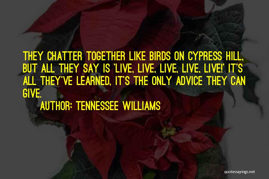 Tennessee Williams Quotes: They Chatter Together Like Birds On Cypress Hill, But All They Say Is 'live, Live, Live, Live, Live!' It's All