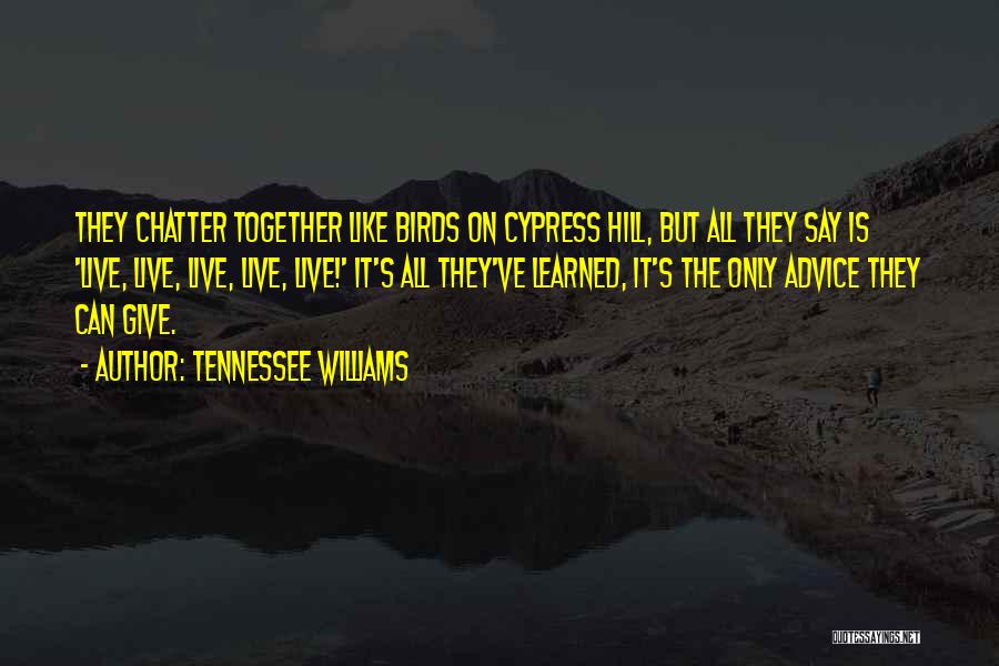 Tennessee Williams Quotes: They Chatter Together Like Birds On Cypress Hill, But All They Say Is 'live, Live, Live, Live, Live!' It's All