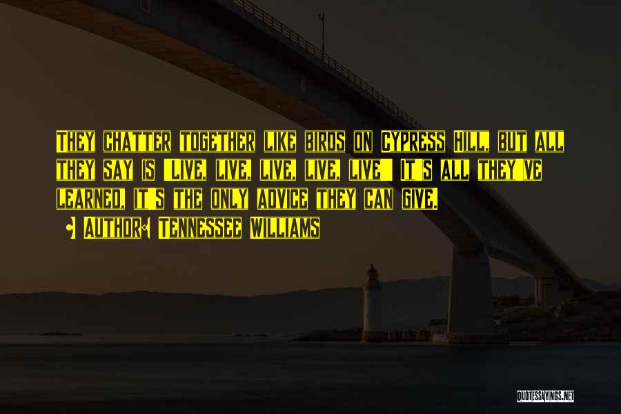 Tennessee Williams Quotes: They Chatter Together Like Birds On Cypress Hill, But All They Say Is 'live, Live, Live, Live, Live!' It's All