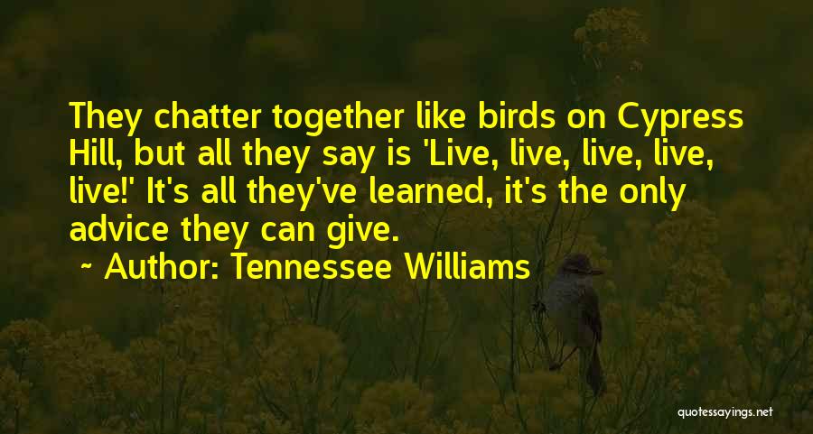 Tennessee Williams Quotes: They Chatter Together Like Birds On Cypress Hill, But All They Say Is 'live, Live, Live, Live, Live!' It's All