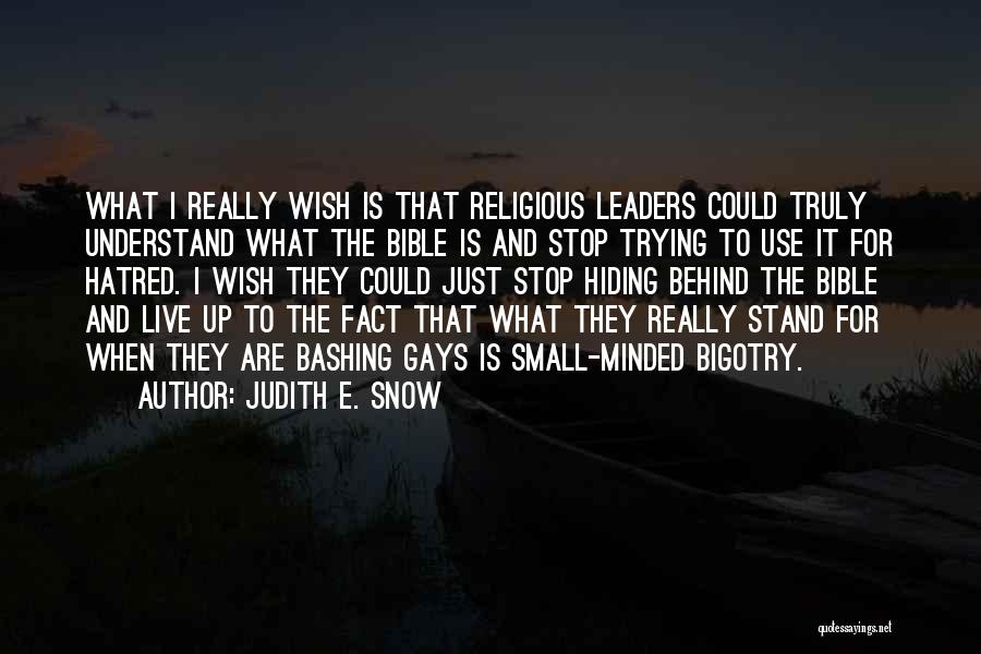 Judith E. Snow Quotes: What I Really Wish Is That Religious Leaders Could Truly Understand What The Bible Is And Stop Trying To Use