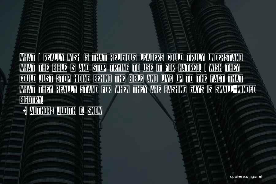 Judith E. Snow Quotes: What I Really Wish Is That Religious Leaders Could Truly Understand What The Bible Is And Stop Trying To Use