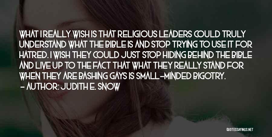 Judith E. Snow Quotes: What I Really Wish Is That Religious Leaders Could Truly Understand What The Bible Is And Stop Trying To Use