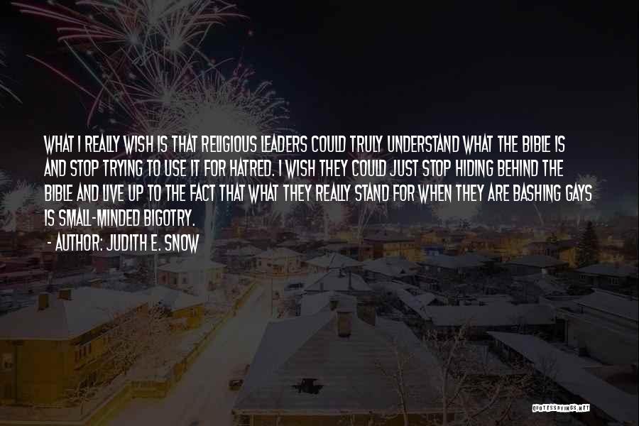 Judith E. Snow Quotes: What I Really Wish Is That Religious Leaders Could Truly Understand What The Bible Is And Stop Trying To Use