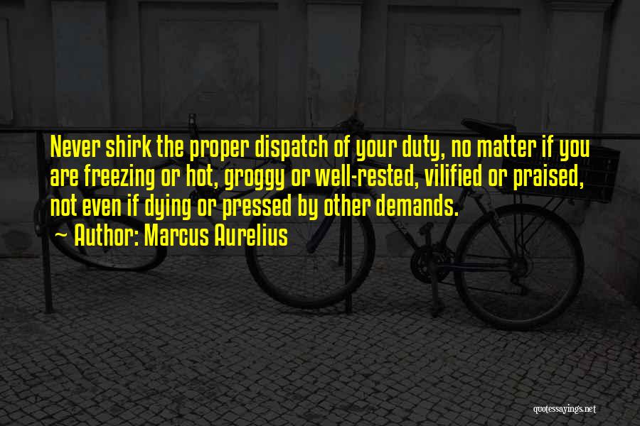 Marcus Aurelius Quotes: Never Shirk The Proper Dispatch Of Your Duty, No Matter If You Are Freezing Or Hot, Groggy Or Well-rested, Vilified