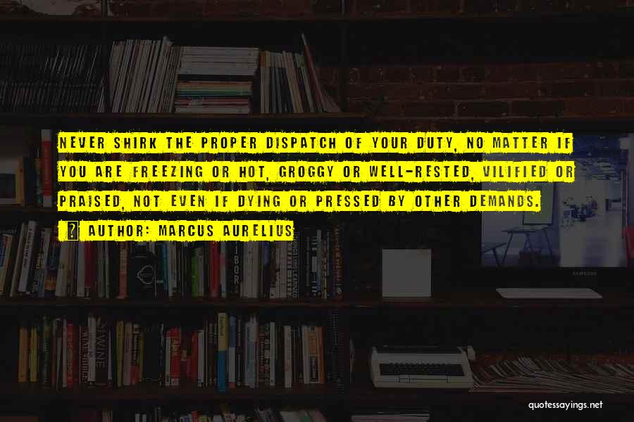 Marcus Aurelius Quotes: Never Shirk The Proper Dispatch Of Your Duty, No Matter If You Are Freezing Or Hot, Groggy Or Well-rested, Vilified