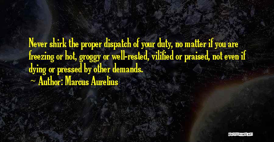 Marcus Aurelius Quotes: Never Shirk The Proper Dispatch Of Your Duty, No Matter If You Are Freezing Or Hot, Groggy Or Well-rested, Vilified