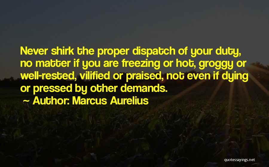 Marcus Aurelius Quotes: Never Shirk The Proper Dispatch Of Your Duty, No Matter If You Are Freezing Or Hot, Groggy Or Well-rested, Vilified