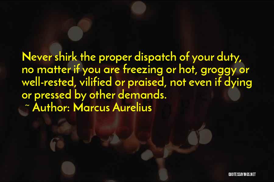 Marcus Aurelius Quotes: Never Shirk The Proper Dispatch Of Your Duty, No Matter If You Are Freezing Or Hot, Groggy Or Well-rested, Vilified