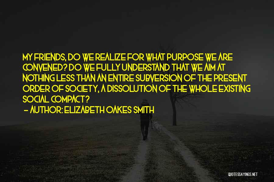Elizabeth Oakes Smith Quotes: My Friends, Do We Realize For What Purpose We Are Convened? Do We Fully Understand That We Aim At Nothing