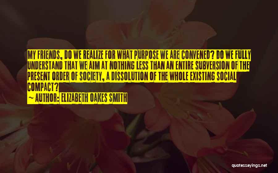 Elizabeth Oakes Smith Quotes: My Friends, Do We Realize For What Purpose We Are Convened? Do We Fully Understand That We Aim At Nothing