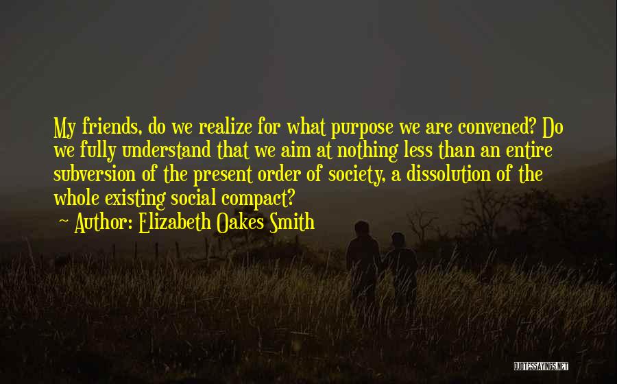 Elizabeth Oakes Smith Quotes: My Friends, Do We Realize For What Purpose We Are Convened? Do We Fully Understand That We Aim At Nothing