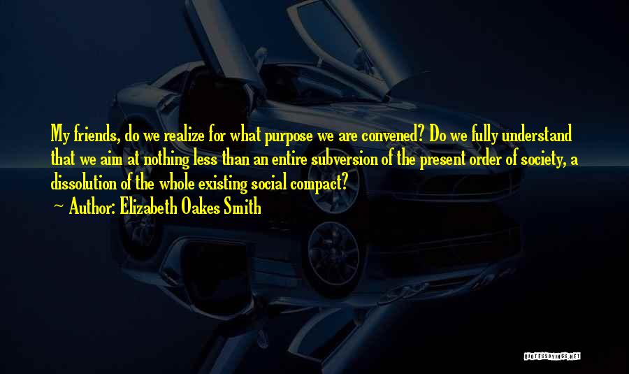 Elizabeth Oakes Smith Quotes: My Friends, Do We Realize For What Purpose We Are Convened? Do We Fully Understand That We Aim At Nothing