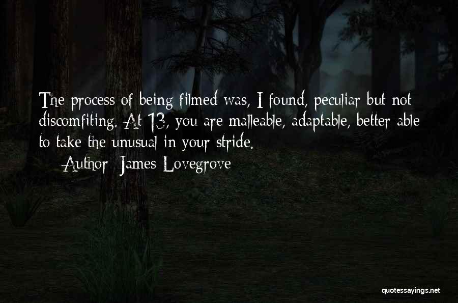 James Lovegrove Quotes: The Process Of Being Filmed Was, I Found, Peculiar But Not Discomfiting. At 13, You Are Malleable, Adaptable, Better Able