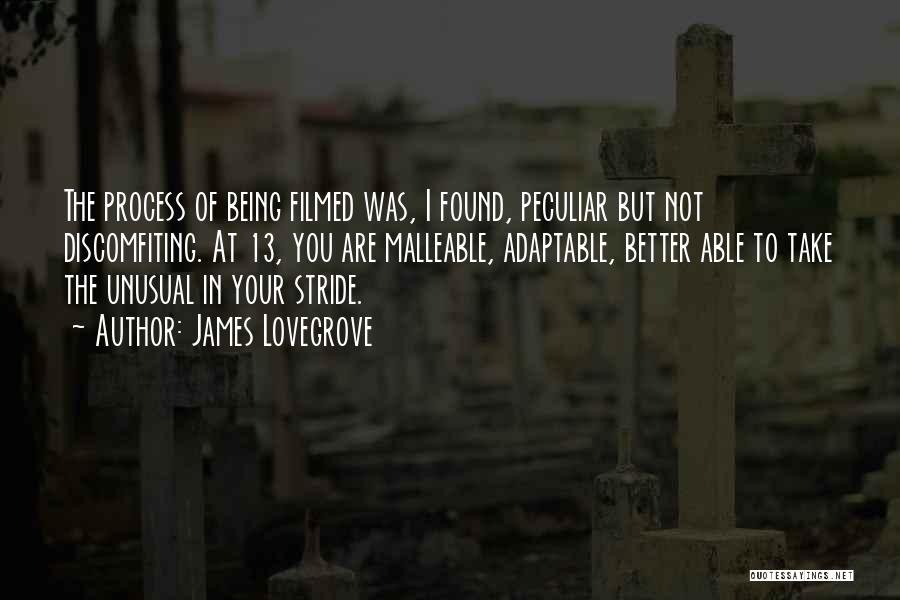 James Lovegrove Quotes: The Process Of Being Filmed Was, I Found, Peculiar But Not Discomfiting. At 13, You Are Malleable, Adaptable, Better Able