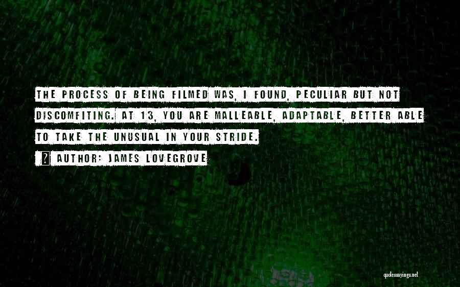 James Lovegrove Quotes: The Process Of Being Filmed Was, I Found, Peculiar But Not Discomfiting. At 13, You Are Malleable, Adaptable, Better Able
