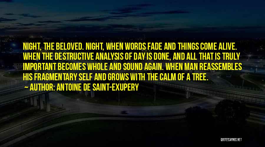 Antoine De Saint-Exupery Quotes: Night, The Beloved. Night, When Words Fade And Things Come Alive. When The Destructive Analysis Of Day Is Done, And
