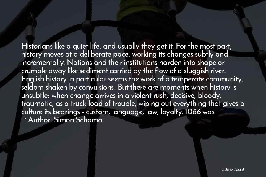 Simon Schama Quotes: Historians Like A Quiet Life, And Usually They Get It. For The Most Part, History Moves At A Deliberate Pace,