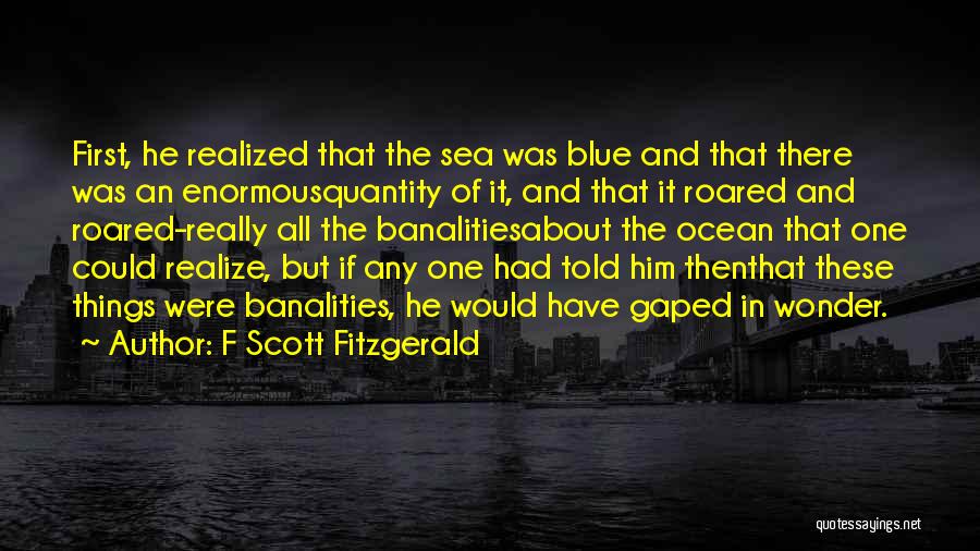 F Scott Fitzgerald Quotes: First, He Realized That The Sea Was Blue And That There Was An Enormousquantity Of It, And That It Roared