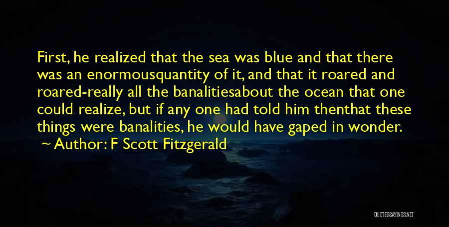 F Scott Fitzgerald Quotes: First, He Realized That The Sea Was Blue And That There Was An Enormousquantity Of It, And That It Roared