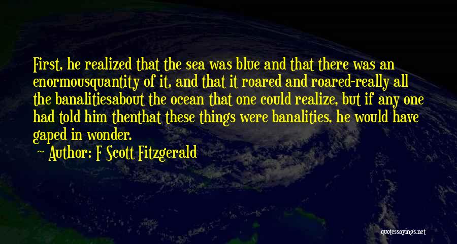 F Scott Fitzgerald Quotes: First, He Realized That The Sea Was Blue And That There Was An Enormousquantity Of It, And That It Roared