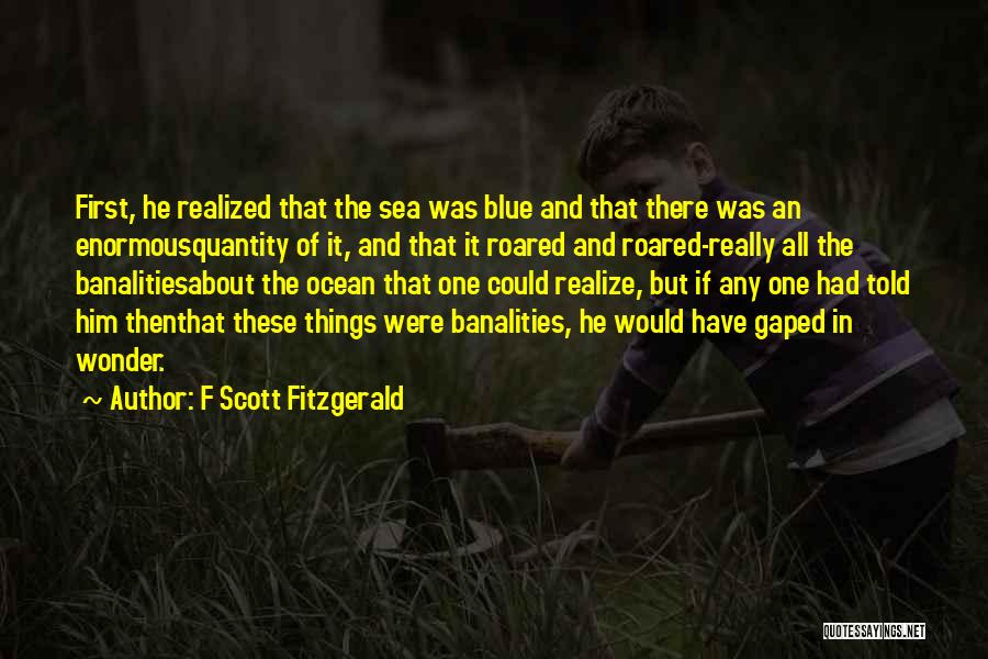F Scott Fitzgerald Quotes: First, He Realized That The Sea Was Blue And That There Was An Enormousquantity Of It, And That It Roared
