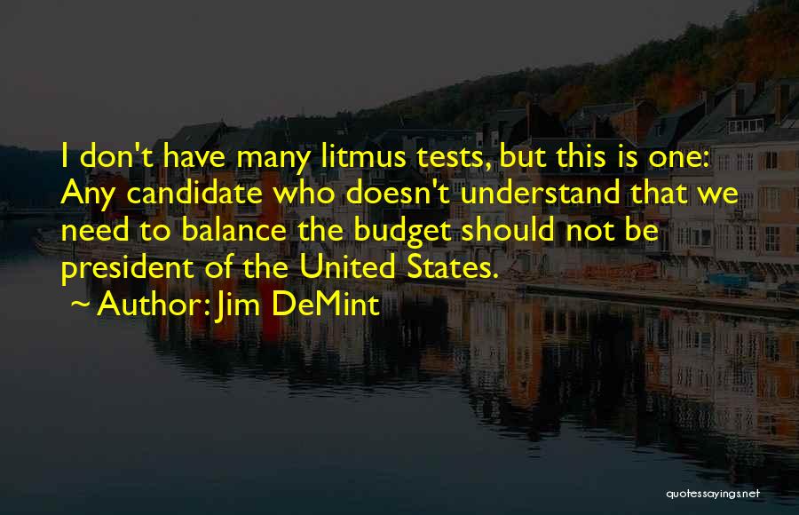 Jim DeMint Quotes: I Don't Have Many Litmus Tests, But This Is One: Any Candidate Who Doesn't Understand That We Need To Balance