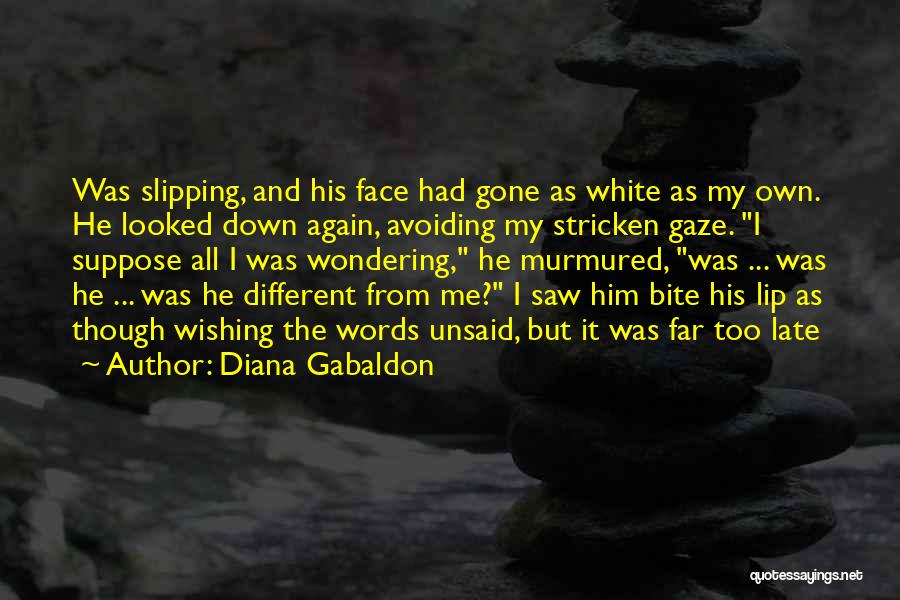 Diana Gabaldon Quotes: Was Slipping, And His Face Had Gone As White As My Own. He Looked Down Again, Avoiding My Stricken Gaze.