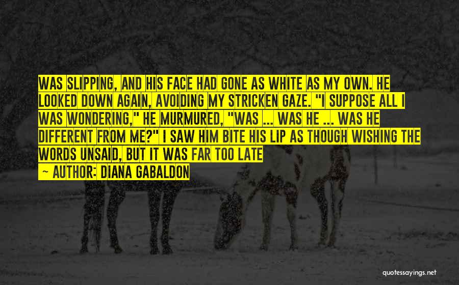 Diana Gabaldon Quotes: Was Slipping, And His Face Had Gone As White As My Own. He Looked Down Again, Avoiding My Stricken Gaze.