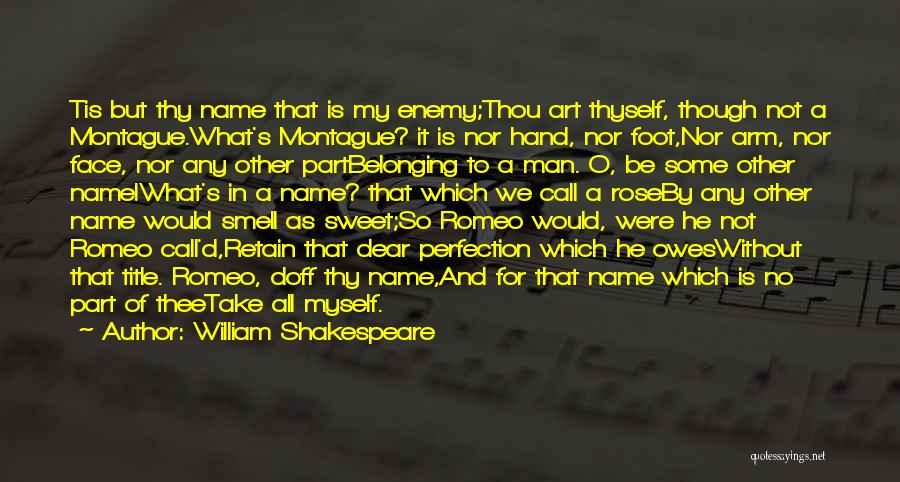 William Shakespeare Quotes: Tis But Thy Name That Is My Enemy;thou Art Thyself, Though Not A Montague.what's Montague? It Is Nor Hand, Nor