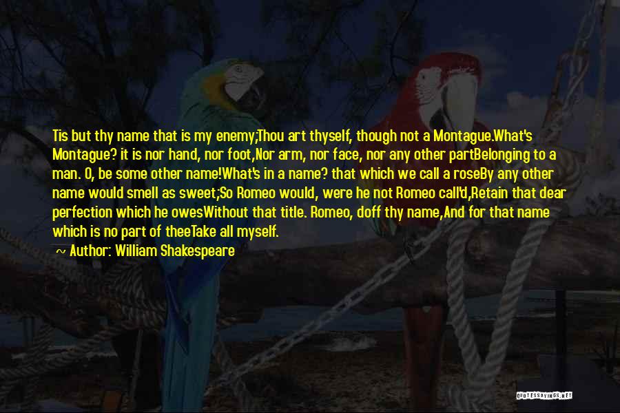 William Shakespeare Quotes: Tis But Thy Name That Is My Enemy;thou Art Thyself, Though Not A Montague.what's Montague? It Is Nor Hand, Nor