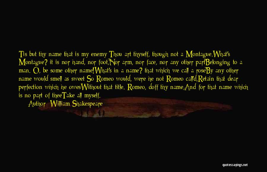 William Shakespeare Quotes: Tis But Thy Name That Is My Enemy;thou Art Thyself, Though Not A Montague.what's Montague? It Is Nor Hand, Nor