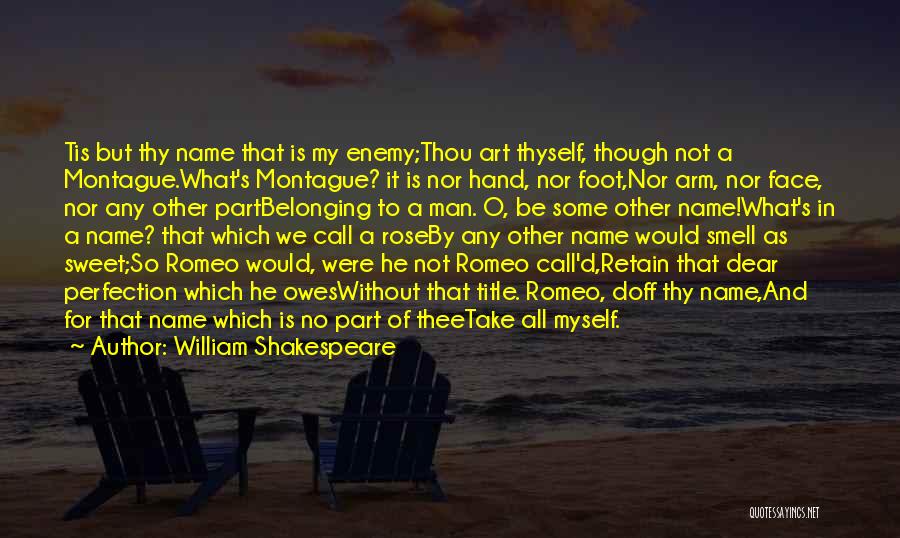 William Shakespeare Quotes: Tis But Thy Name That Is My Enemy;thou Art Thyself, Though Not A Montague.what's Montague? It Is Nor Hand, Nor